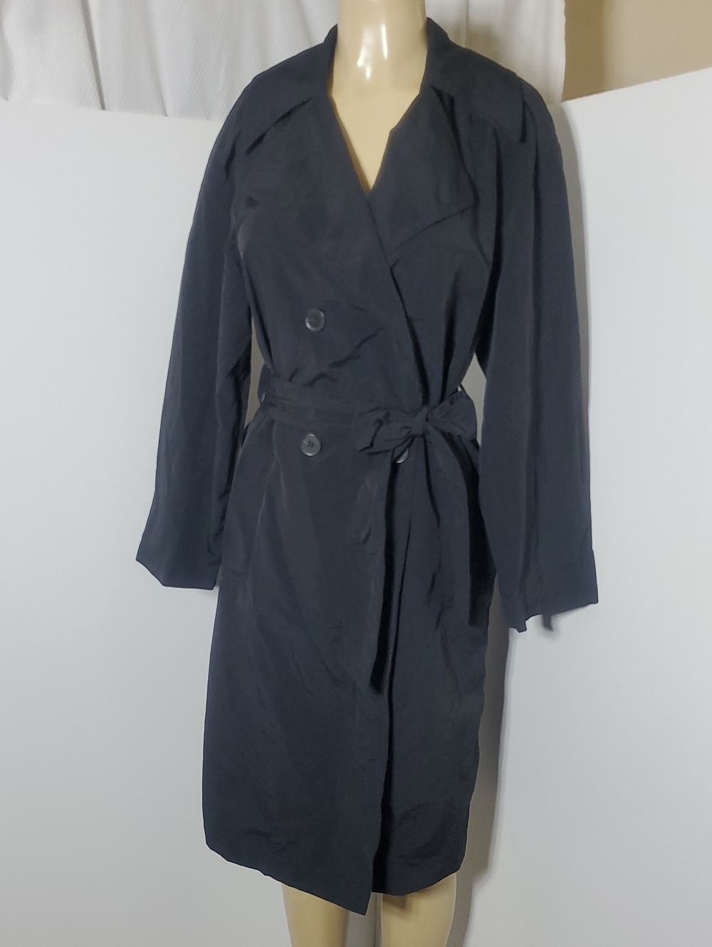 NWT Love Tree Light Weight Classic Black Wrap Trench Coat Size M